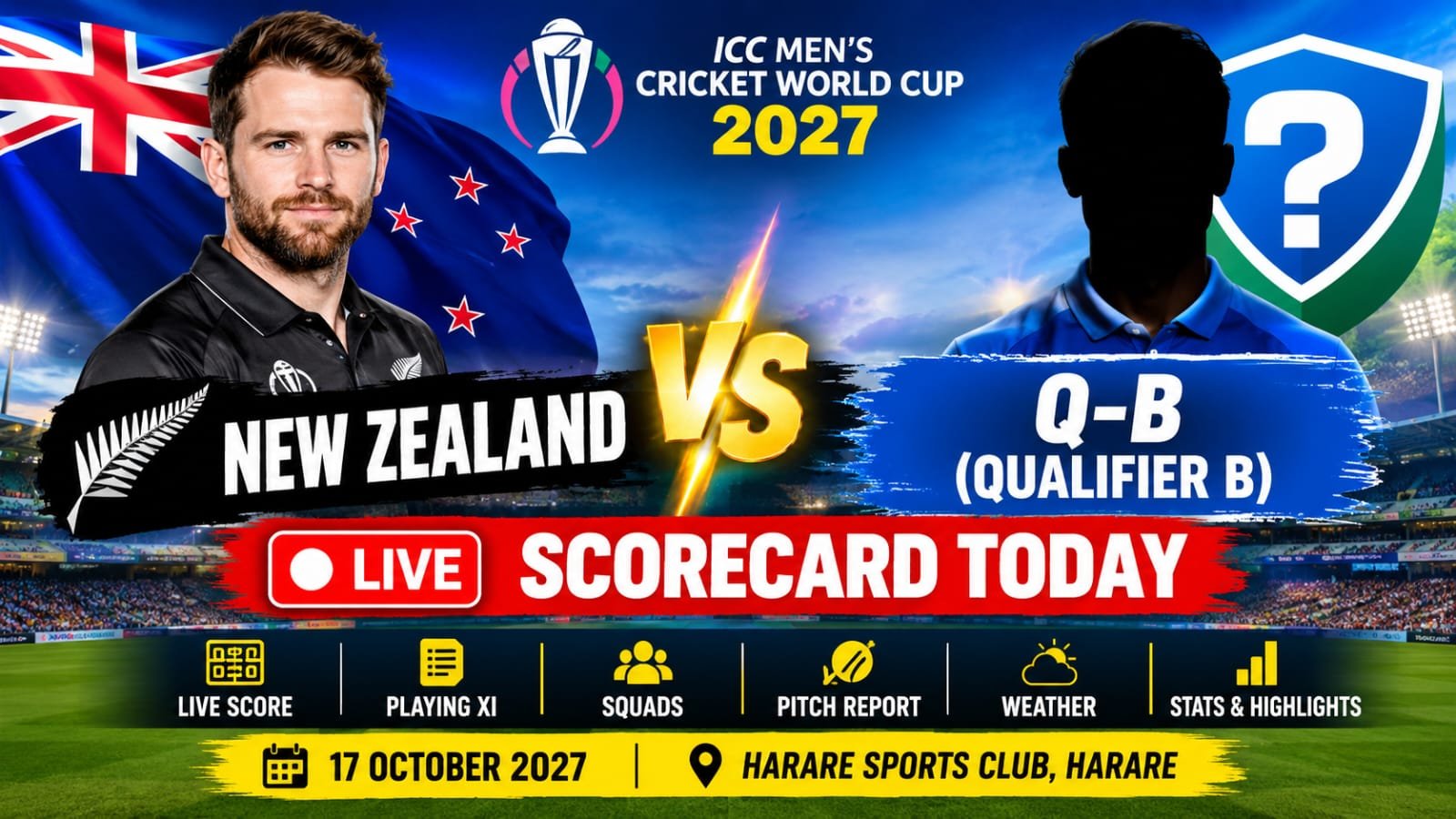 ICC World Cup 2027 New Zealand vs Q-B Scorecard